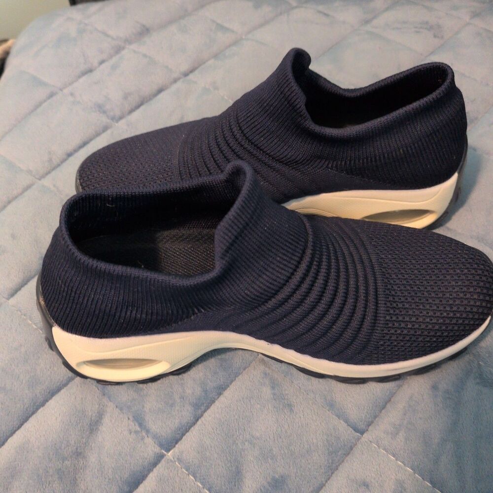 STQ Women's Slip-On Walking Shoes - Navy Blue Mesh Sneakers Size 5.5